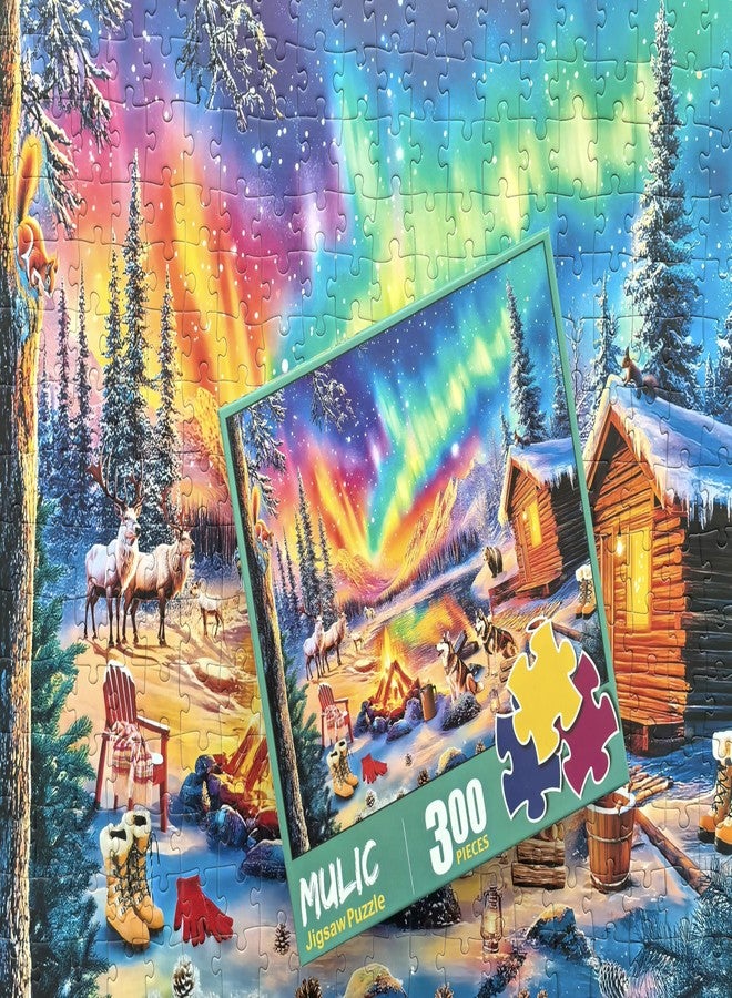 Mulic 300 Piece Puzzles for Adults Large Piece - Jigsaw Puzzles for Kids Seniors - Campfire Under The Northern Lights - Image 4